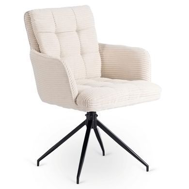 Комплект стіл MEBEL ELITE HAMPTON 160(240)х90 см, горіх/чорний та 4 кремових стільців AKITA жива фотографія