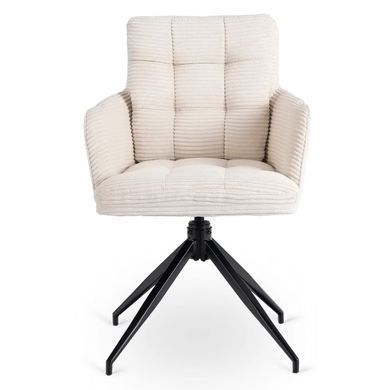 Комплект стіл MEBEL ELITE HAMPTON 160(240)х90 см, горіх/чорний та 4 кремових стільців AKITA жива фотографія