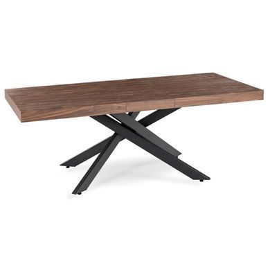 Комплект стіл MEBEL ELITE HAMPTON 160(240)х90 см, горіх/чорний та 4 кремових стільців AKITA жива фотографія