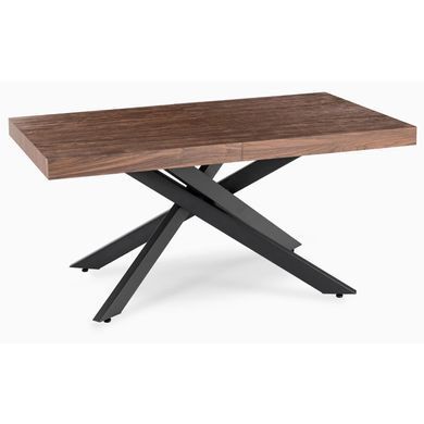 Комплект стіл MEBEL ELITE HAMPTON 160(240)х90 см, горіх/чорний та 4 кремових стільців AKITA жива фотографія