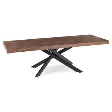 Комплект стіл MEBEL ELITE HAMPTON 160(240)х90 см, горіх/чорний та 4 кремових стільців AKITA жива фотографія