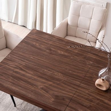 Комплект стіл MEBEL ELITE HAMPTON 160(240)х90 см, горіх/чорний та 4 кремових стільців AKITA жива фотографія