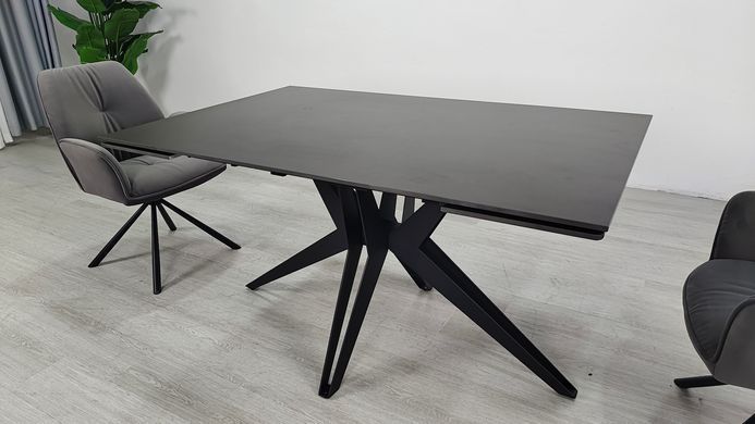 Стол раскладной VINCENT CERAMIC Intarsio 140(200)*90 графит мат/черный реальная фотография