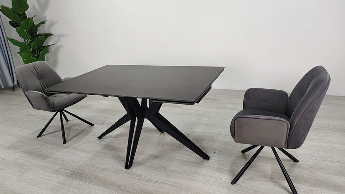 Стол раскладной VINCENT CERAMIC Intarsio 140(200)*90 графит мат/черный реальная фотография